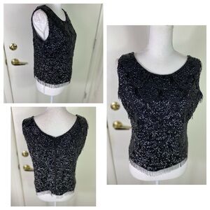 Regalia Imports women Vintage Sz M Black Beaded Sequin silk blend Sleeveless Top